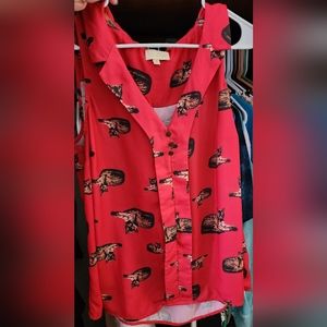 Modcloth 1X Red Cat Sleeveless Top